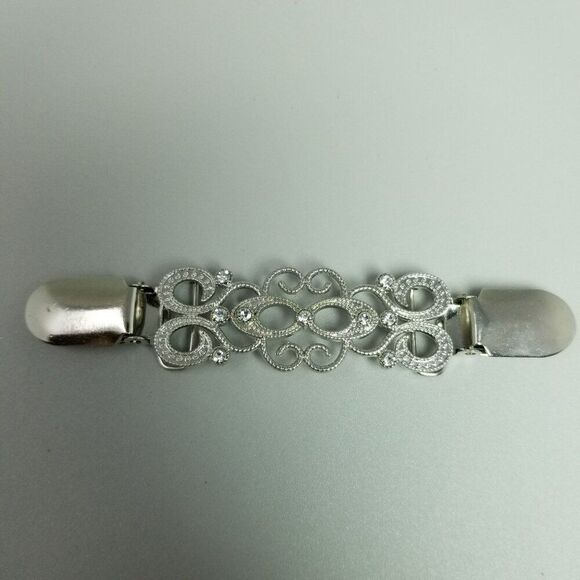 Vintage Sweater Clip Clamp, Silver Tone Swirl Design Brooch, Estate - Picture 6 of 6